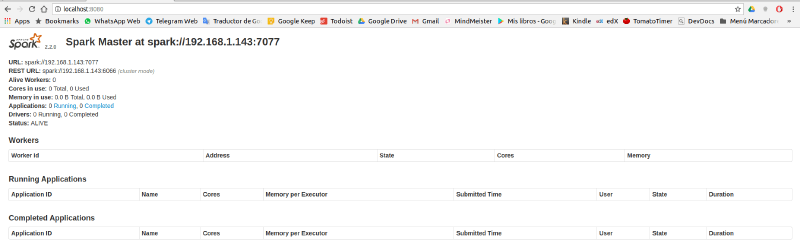Spark master server web UI