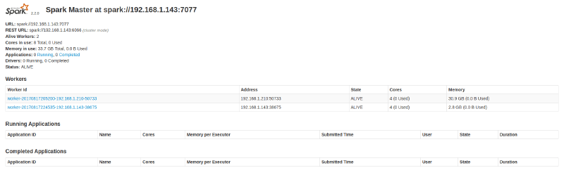 Spark workers connected to the cluster
