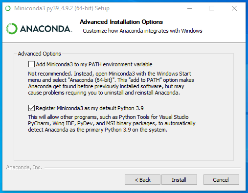 conda install advanced options (W10)